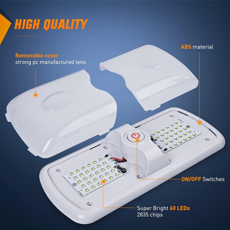 Nilight 5pcs 12V RV Interior Lights LED Ceiling Double Dome Light with ON Off Switch Lighting Natural White 4000-4500K for Car Trailer Camper Boat - Image 3